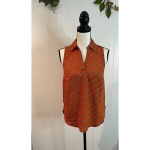 Michael Kors Womens Sleeveless Orange Top With Chain Print Size XS